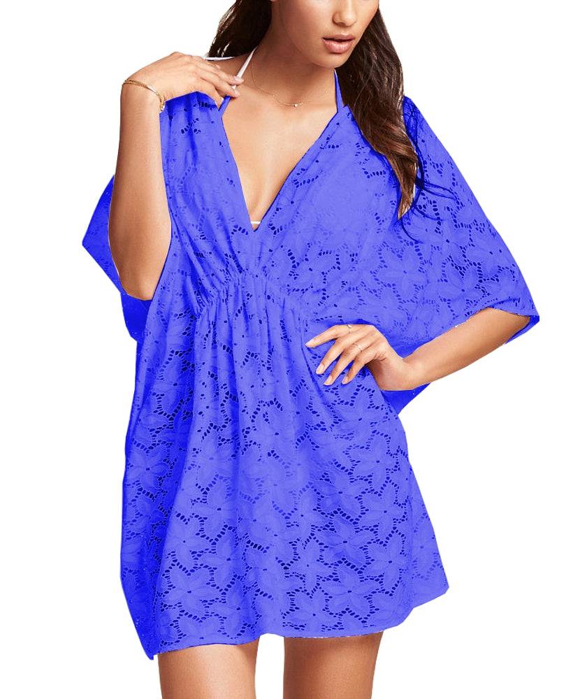 Lau Fashion Damen Longshirt Blumen Spitze Tunika Strandkleid C-String Sommer Bikini S/M Letzte 2 Tage