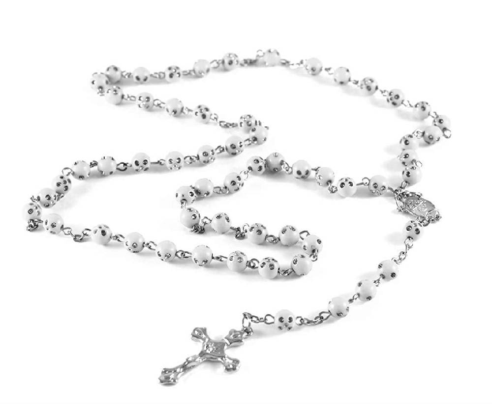Lau Fashion Rosenkranz Kette Kreuz Jesus Anhänger Bettel Strass Zirkonia Unisex 55cm Online