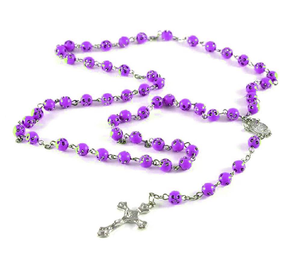 Lau Fashion Rosenkranz Kette Kreuz Jesus Anhänger Bettel Strass Zirkonia Unisex 55cm Online