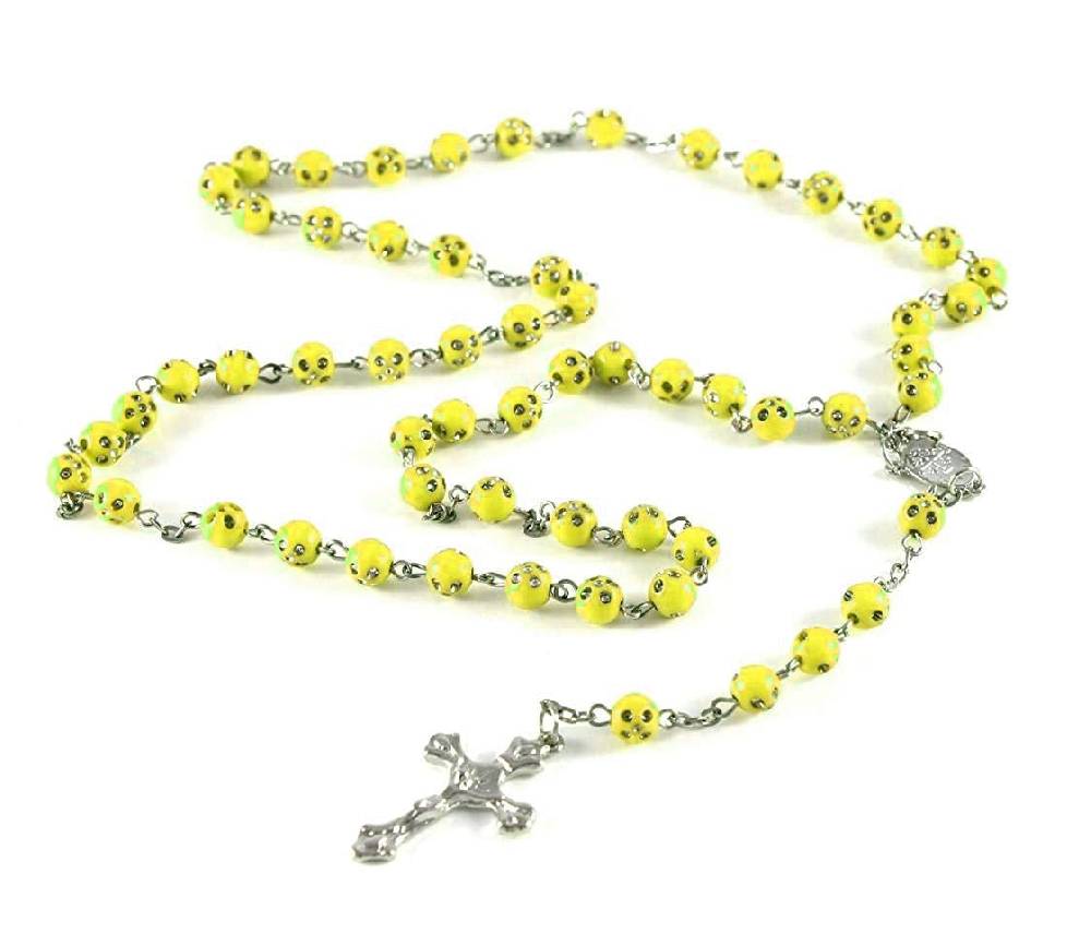Lau Fashion Rosenkranz Kette Kreuz Jesus Anhänger Bettel Strass Zirkonia Unisex 55cm Online