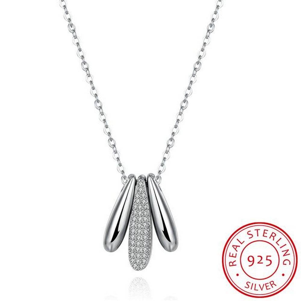 Lau Fashion 925 Sterling Silber Luxus Damen Halskette 3 Reihen Tropfen Zirkonia Ø 18mm Auslauf