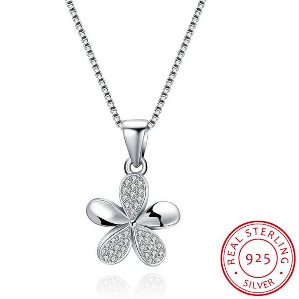 Lau Fashion 925 Sterling Silber Damen Halskette Blume Strass Zirkonia Anhänger Ø 14mm Verkauf