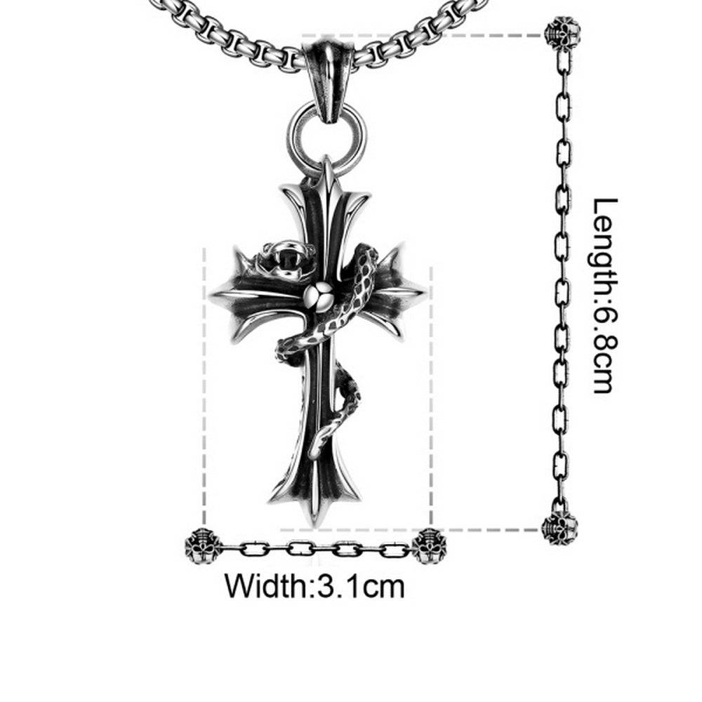 Lau Fashion Massive Herren Edelstahl Halskette mit Schlangen Ritterkreuz Silber Schmuck Ø 68mm Hotsell