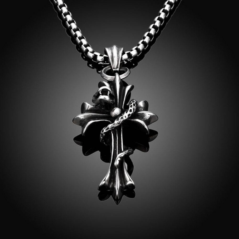 Lau Fashion Massive Herren Edelstahl Halskette mit Schlangen Ritterkreuz Silber Schmuck Ø 68mm Hotsell