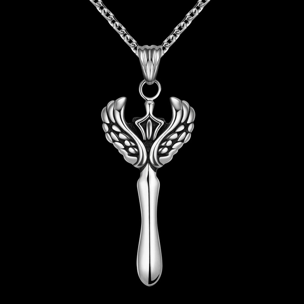 Lau Fashion Herren Halskette Edelstahl mit Schwert Flügel Krone Männer Skull Schmuck Ø 62mm im Angebot