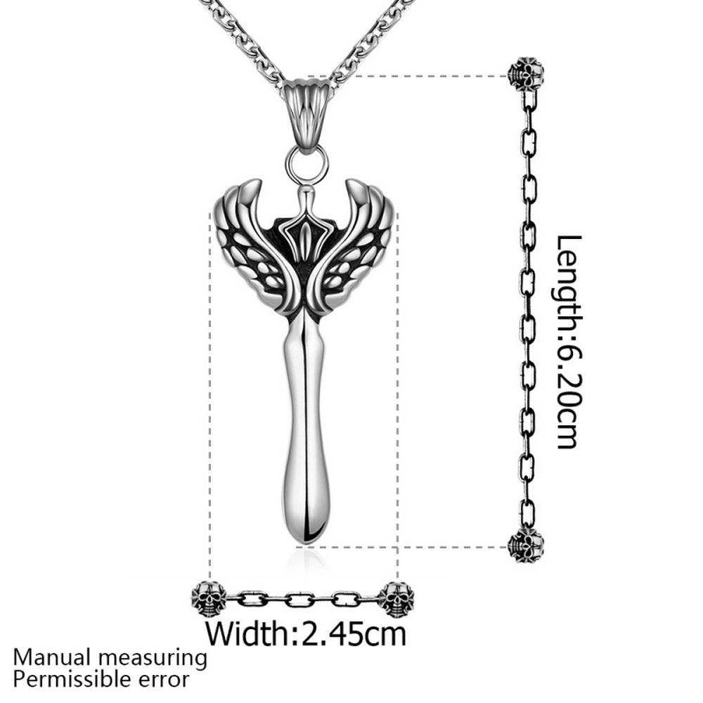 Lau Fashion Herren Halskette Edelstahl mit Schwert Flügel Krone Männer Skull Schmuck Ø 62mm im Angebot