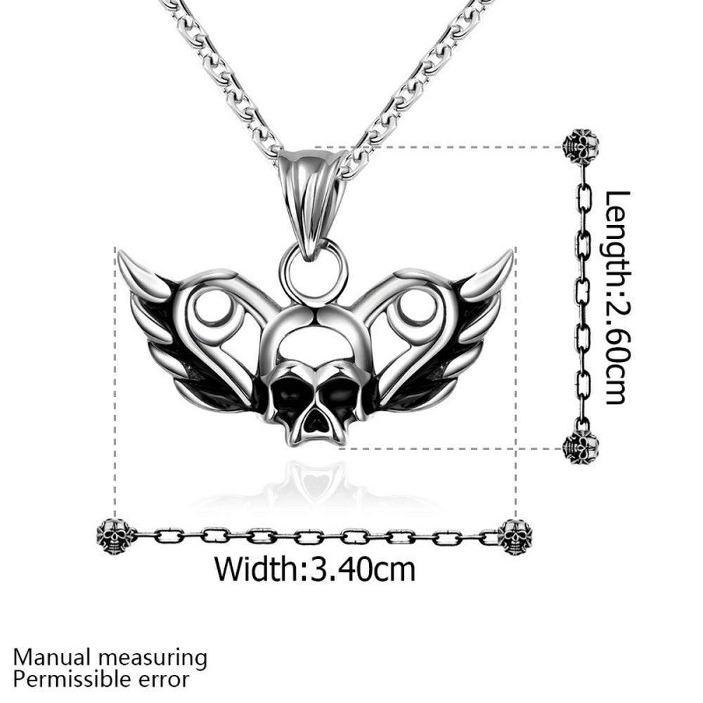 Lau Fashion Edelstahl Herren Halskette mit Totenkopf Flügel Biker Skull Männer Schmuck Ø 26mm Schlussverkauf
