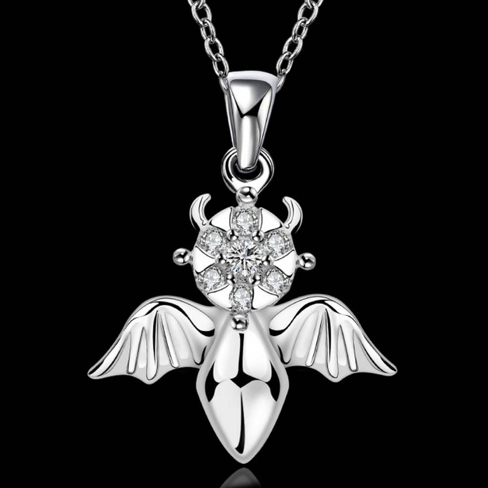 Lau Fashion Käfer Damen Halskette Skulptur Silber Flügel mit Zirkonia Anhänger Ø 28mm Fabrikverkauf