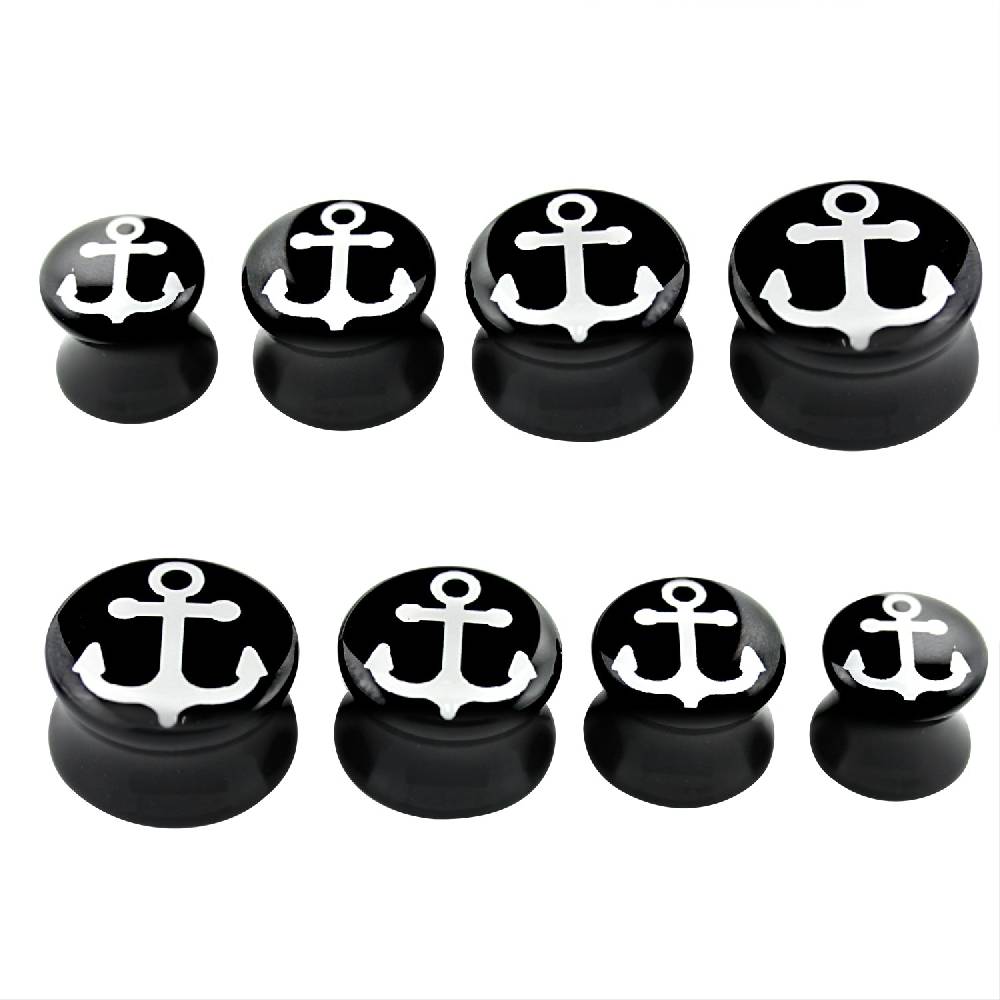 Lau Fashion 2 Stück Anker Schwarz Plug Acryl Flash Rockabilly Seemann Ohrring Piercing Fabrikpreis