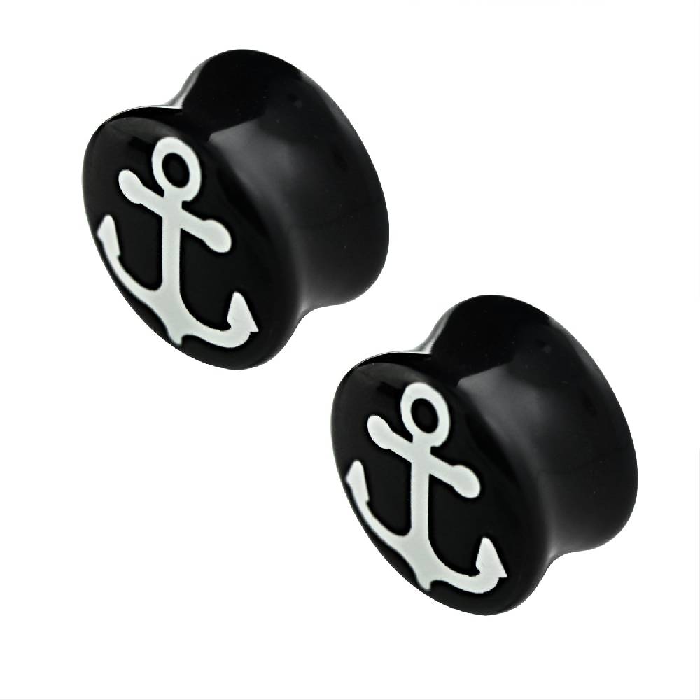 Lau Fashion 2 Stück Anker Schwarz Plug Acryl Flash Rockabilly Seemann Ohrring Piercing Fabrikpreis
