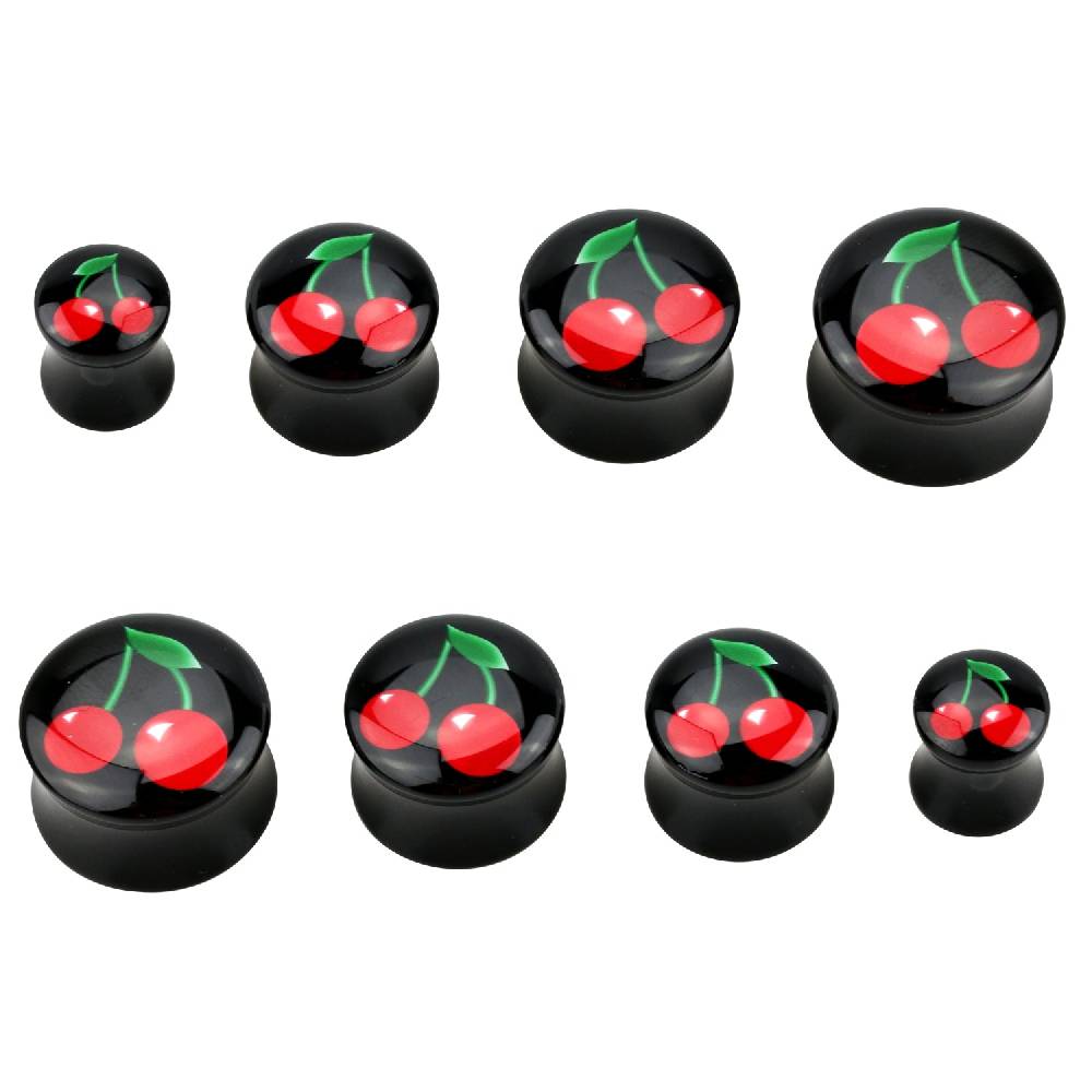 Lau Fashion 2 Stück Kirsche Schwarz Acryl Flash Plug Rockabilly Ohrring Piercing Sonderangebot