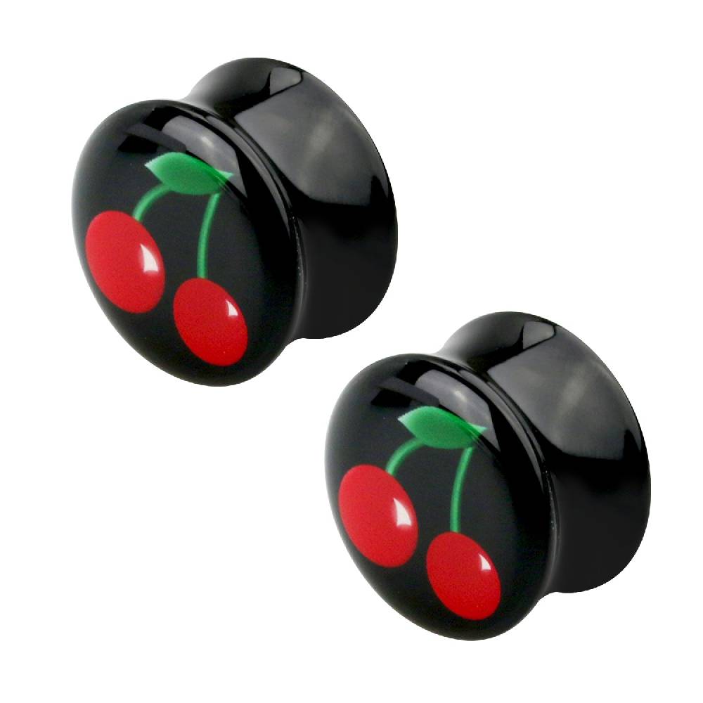 Lau Fashion 2 Stück Kirsche Schwarz Acryl Flash Plug Rockabilly Ohrring Piercing Sonderangebot