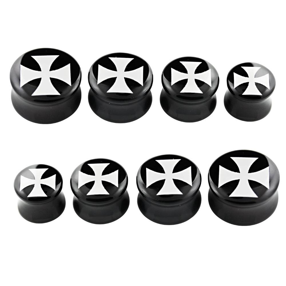 Lau Fashion 2 Stück Eisernen Kreuz Acryl Flash Plug Mittelalter Rocker Ohrring Piercing Versandkostenfrei