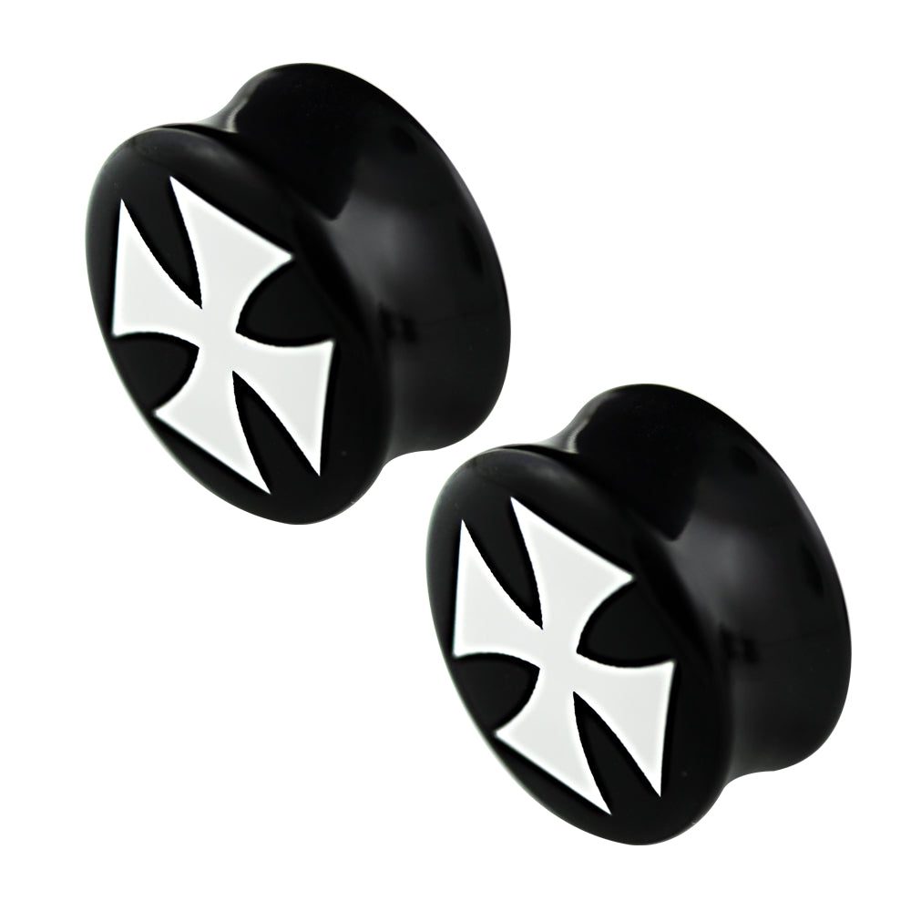 Lau Fashion 2 Stück Eisernen Kreuz Acryl Flash Plug Mittelalter Rocker Ohrring Piercing Versandkostenfrei