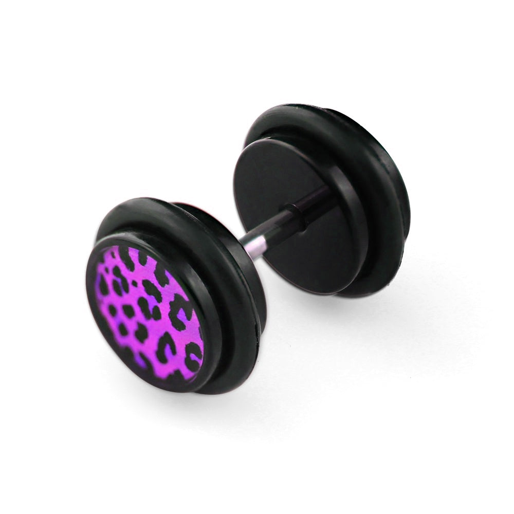Lau Fashion 1 Paar Leopard Fake Plug Ohrring Ohrstecker Acryl Tunnel Schwarz Leo Ø 10mm Saisonschlussverkauf