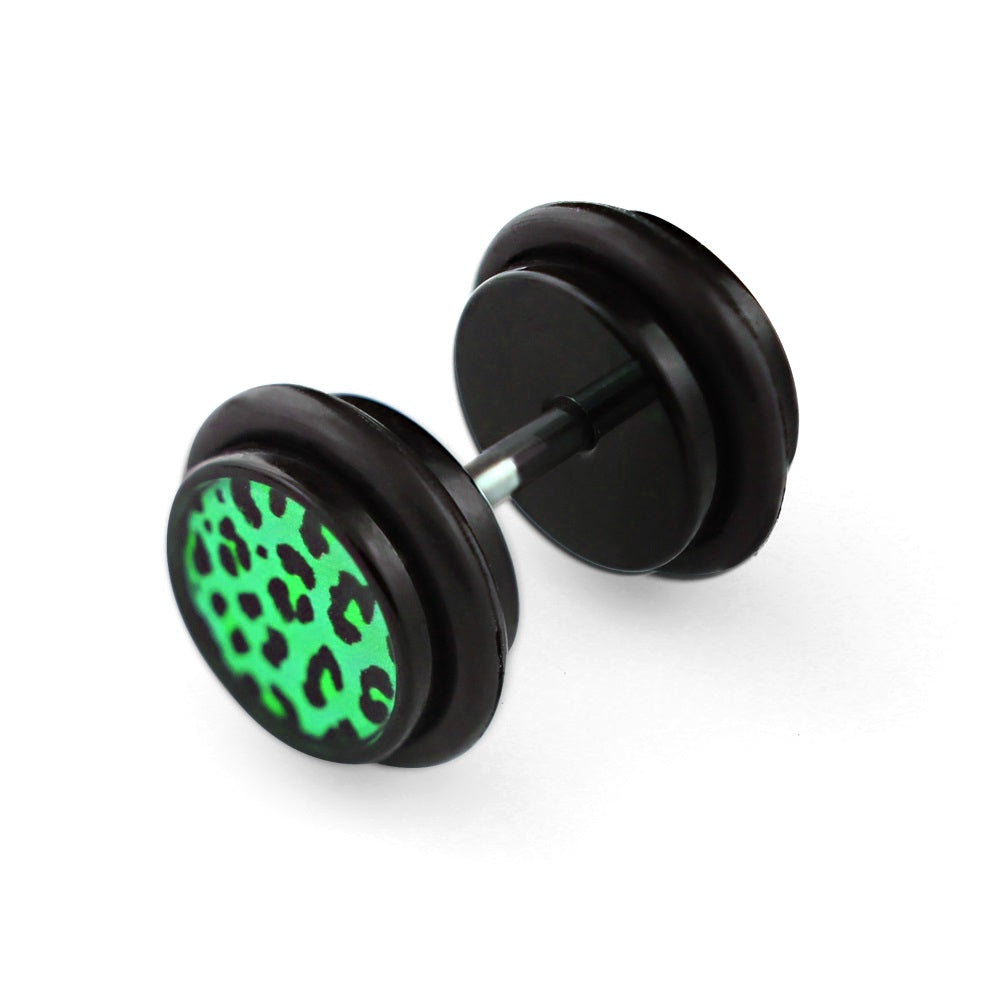 Lau Fashion 1 Paar Leopard Fake Plug Ohrring Ohrstecker Acryl Tunnel Schwarz Leo Ø 10mm Saisonschlussverkauf