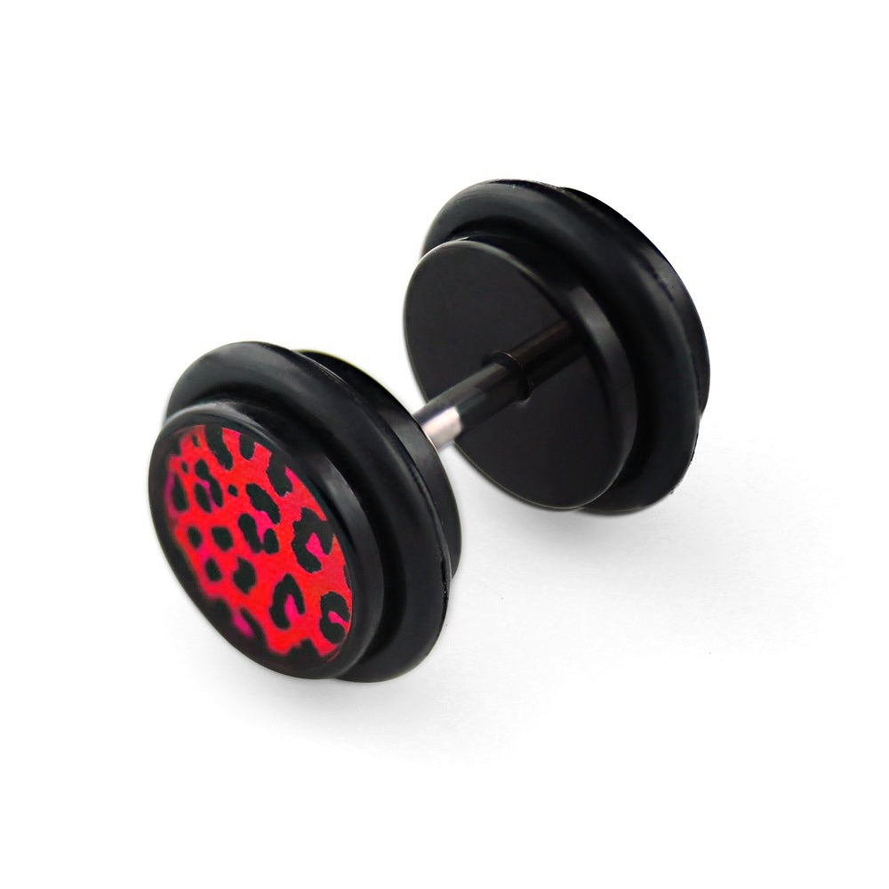 Lau Fashion 1 Paar Leopard Fake Plug Ohrring Ohrstecker Acryl Tunnel Schwarz Leo Ø 10mm Saisonschlussverkauf