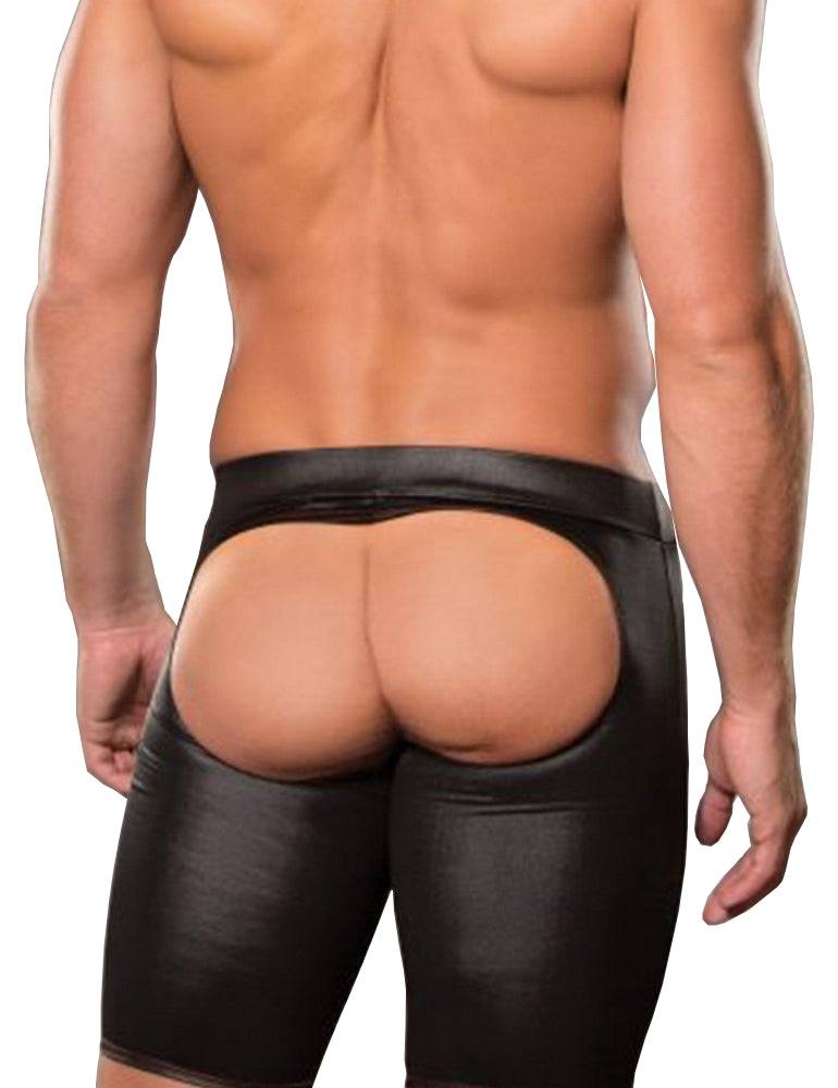 Lau Fashion Sexy Leder Shorts Herren Enge kurze Hose Popo Offen Unterwäsche Dessous L/XL - MP064-1 Osterangebot