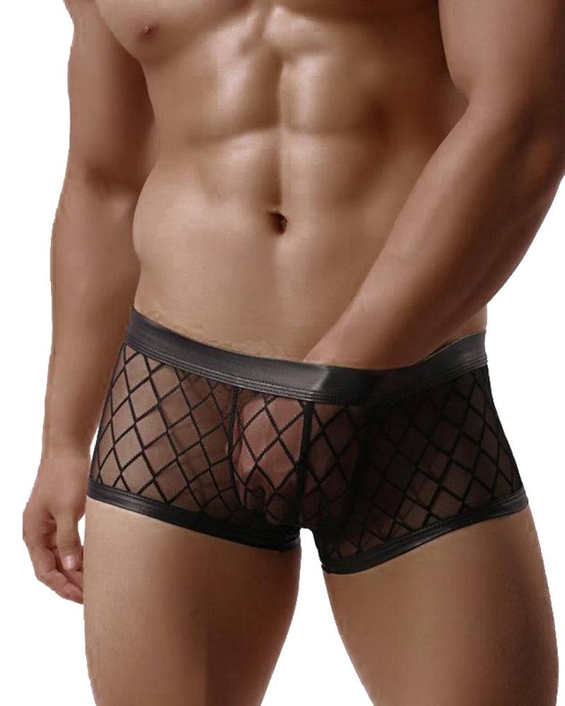 Lau Fashion Transparente Boxershorts Netz Slip Lack Leder Wetlook Männer Unterwäsche M/L Muttertagsangebot