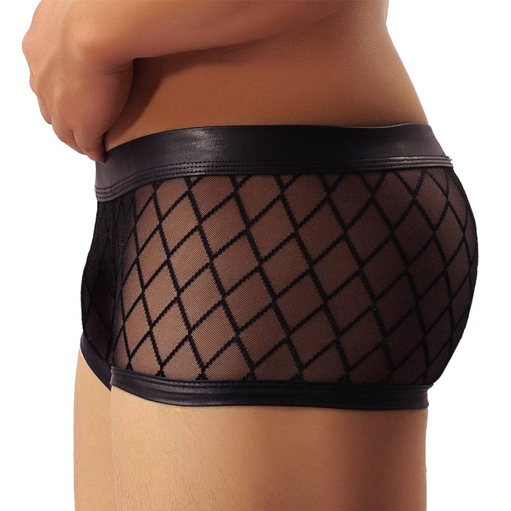 Lau Fashion Transparente Boxershorts Netz Slip Lack Leder Wetlook Männer Unterwäsche M/L Muttertagsangebot