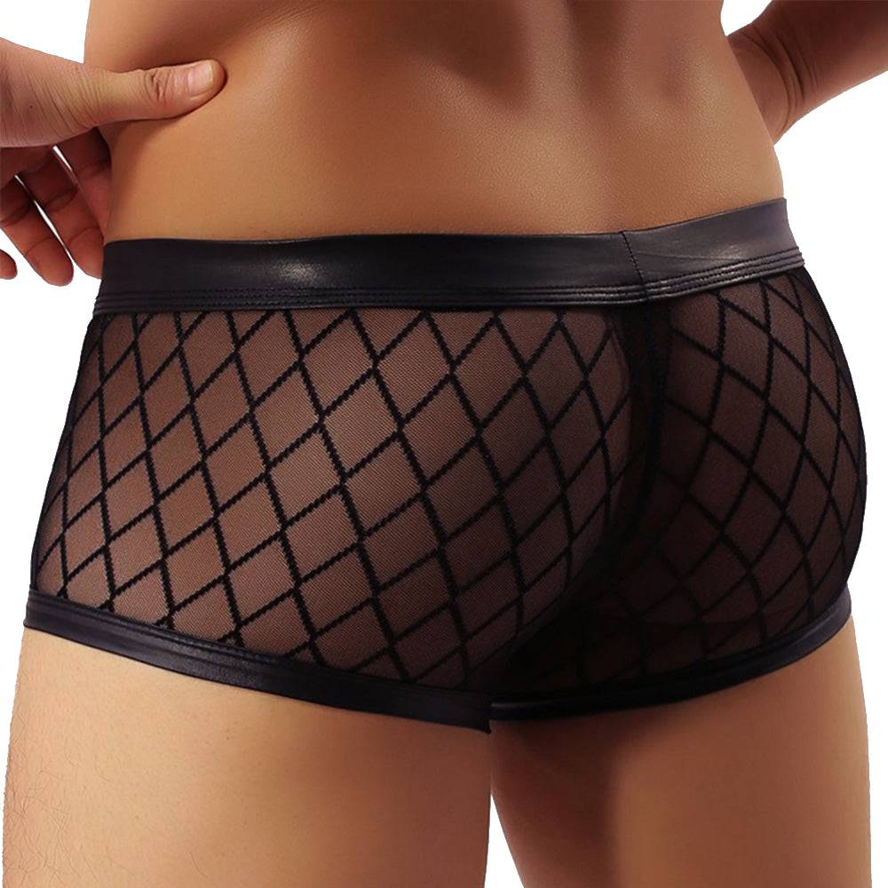 Lau Fashion Transparente Boxershorts Netz Slip Lack Leder Wetlook Männer Unterwäsche M/L Muttertagsangebot