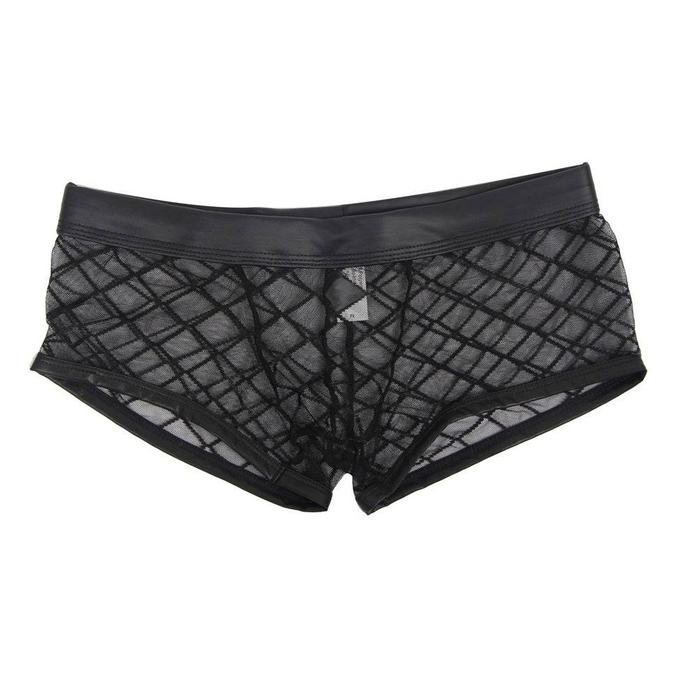 Lau Fashion Transparente Boxershorts Netz Slip Lack Leder Wetlook Männer Unterwäsche M/L Muttertagsangebot