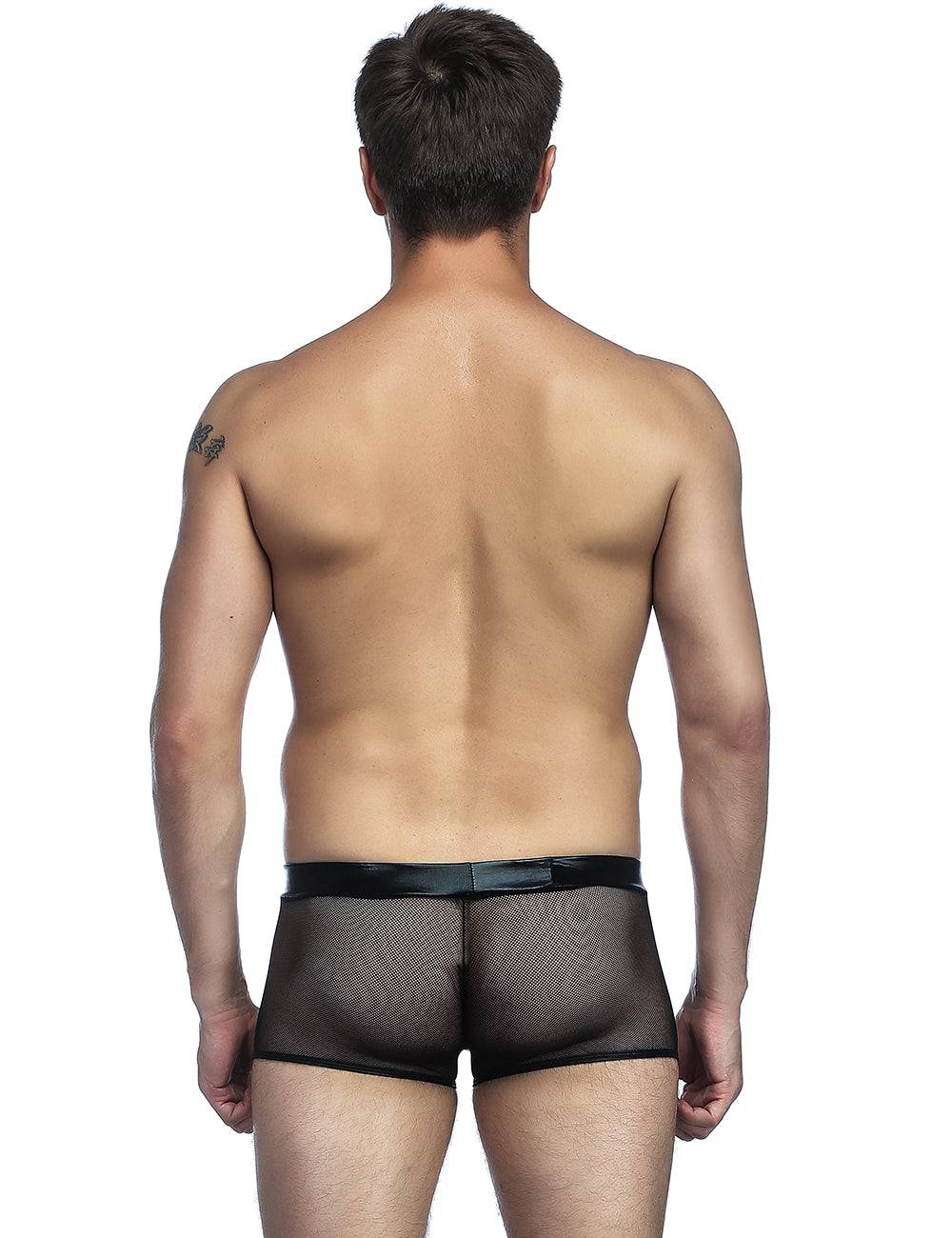 Lau Fashion Sexy Herren Netz Boxershorts Slip Lack Leder Wetlook Männer Unterwäsche M/L Valentinstagsangebot