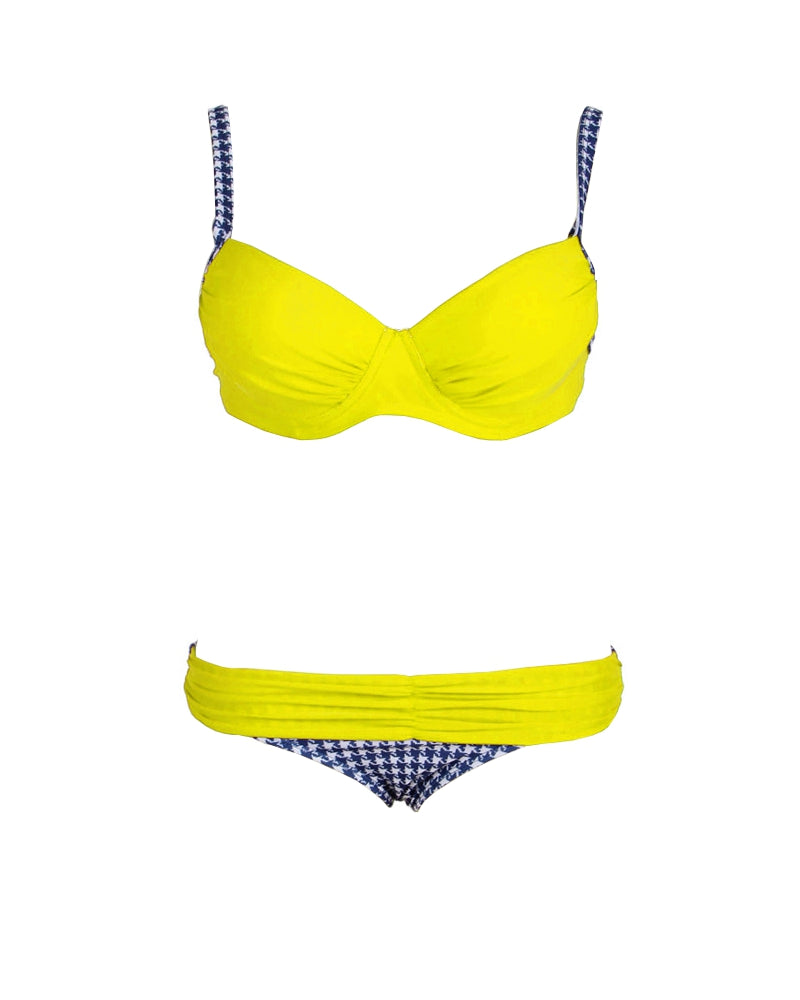 Lau Fashion Damen Fashion Bikini Set mit Cups B/C Raffung Träger Strand Slip M/L Lagerräumung
