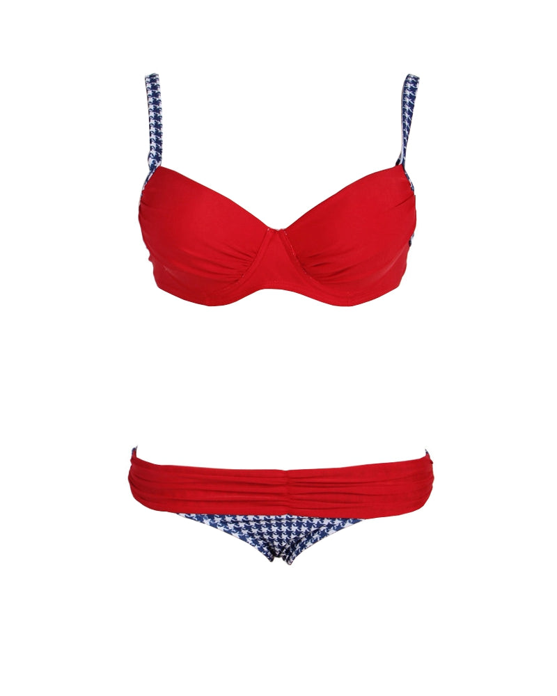 Lau Fashion Damen Fashion Bikini Set mit Cups B/C Raffung Träger Strand Slip M/L Lagerräumung
