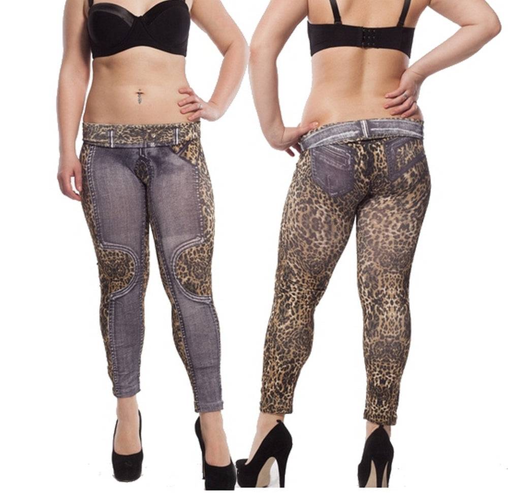 Lau Fashion Leoparden Stretch Leggings Umstandshose Leo Grau Treggings Jeggings Jeans L/XL VIP-Rabatte