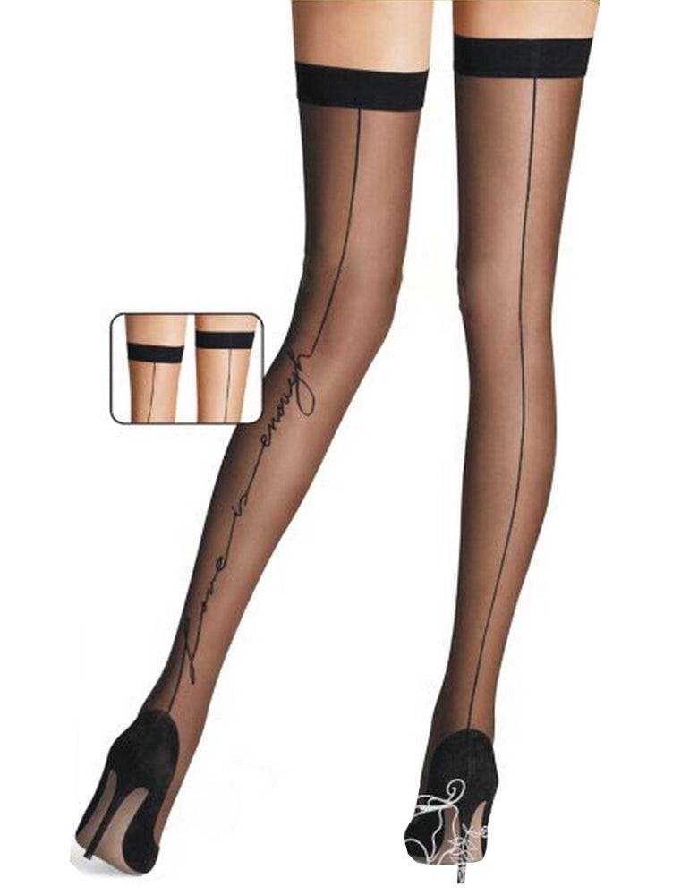 Lau Fashion Sexy Damen Strapse Strümpfe Tattoo Halterlose Overknees Nylon Schwarz S/M Discount Store für neue Produkte