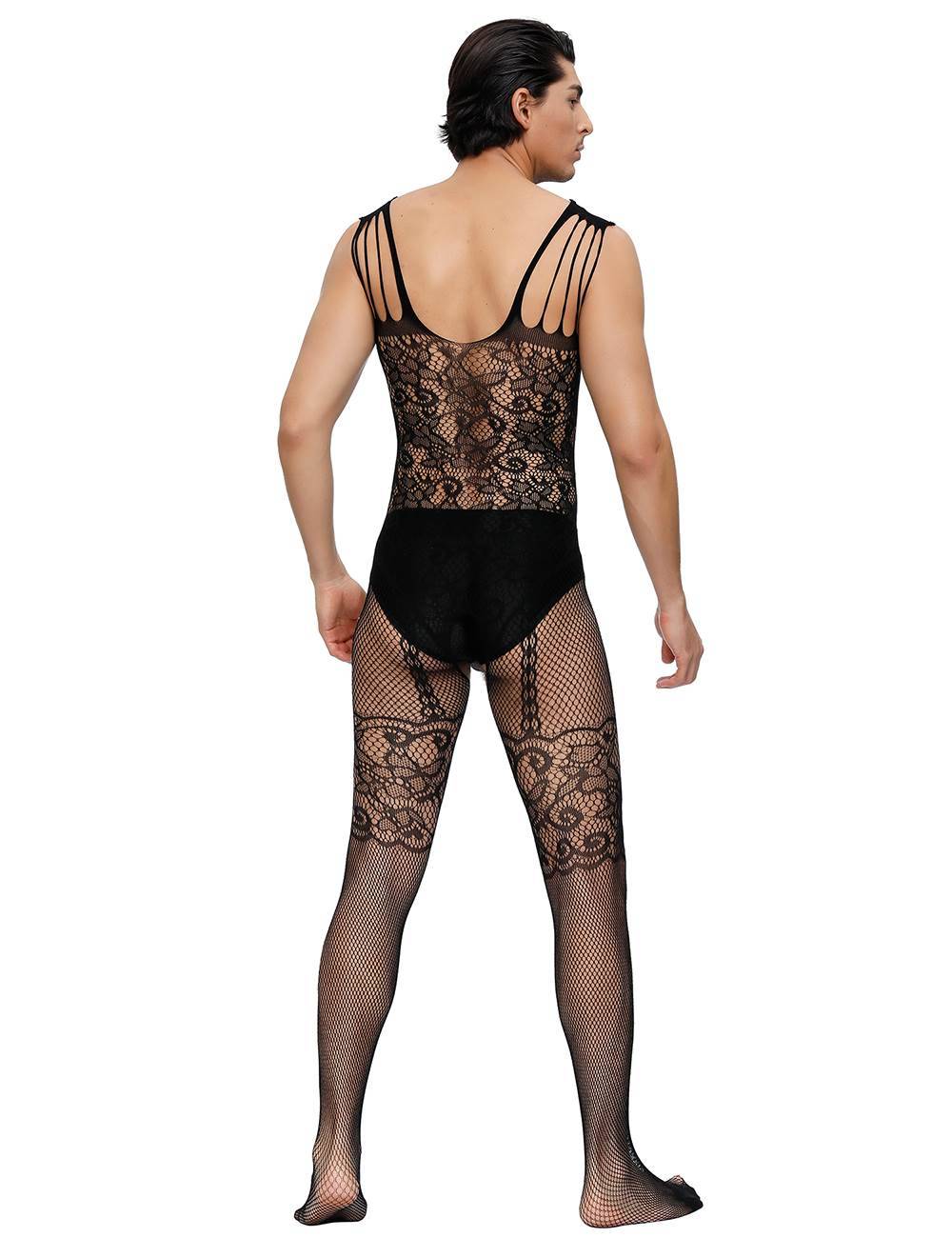 Lau Fashion Bodystocking Herren Catsuit Spitze Transparenz Reizwäsche Strapse Träger S/M/L Super Rabatt