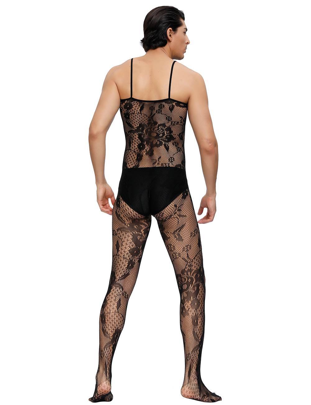 Lau Fashion Männer Catsuit Body Stocking Spitze Transparenz Reizwäsche Schwarz Träger S/M/L Riesige Rabatte