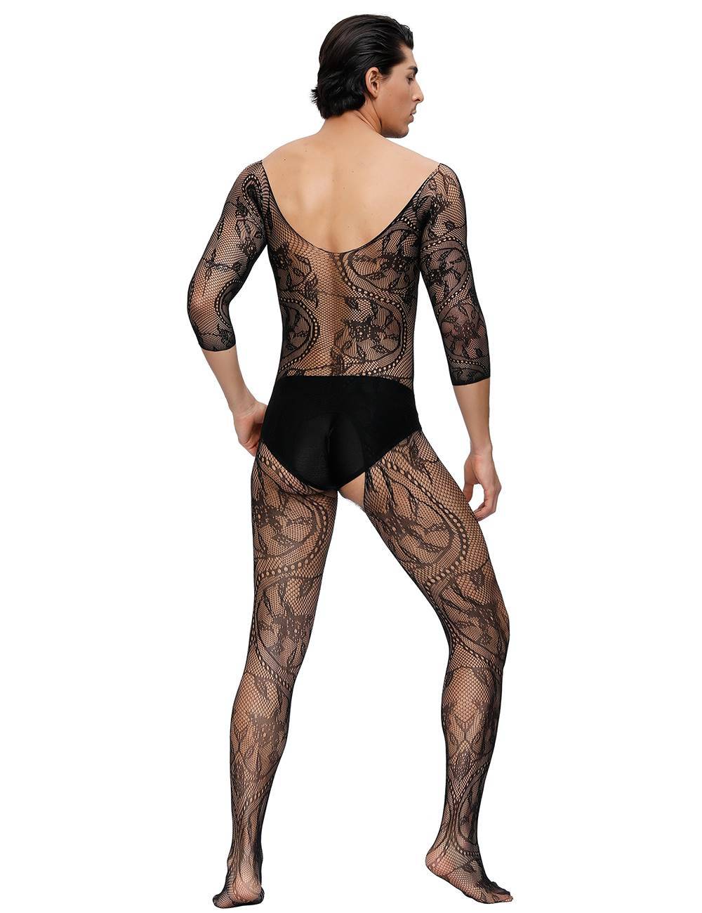 Lau Fashion Herren Spitze Catsuit Strapse Transparenz V-Ausschnitt Body Stocking Nylon S/M/L Kostenloser Versand international