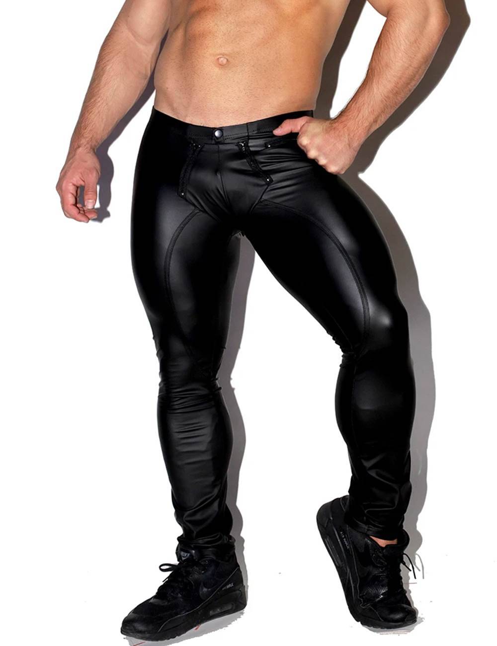 Lau Fashion Sexy Herren Schritt Offen Wetlook Hose Lack Lederhose Leggings Schwarz M/L/XL - MP178 Verkauf