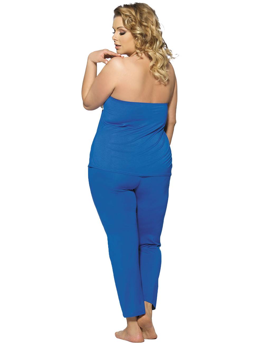 Lau Fashion Schlafanzug Pyjama Big Size Slim Fit Blau Neckholder zweiteilig Hosen Anzug L/XL Räumungsverkauf