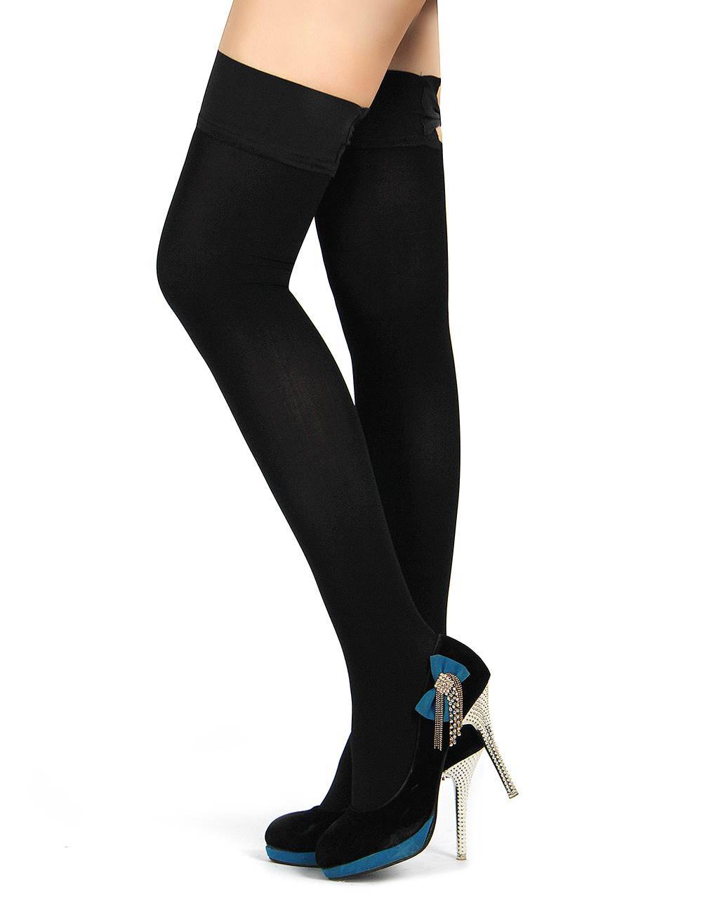 Lau Fashion Sexy Stockings Strapse Strümpfe mit Fuß Fliege Halterlos Nylon Schwarz M-XL Kauf eins, bekomm eins gratis
