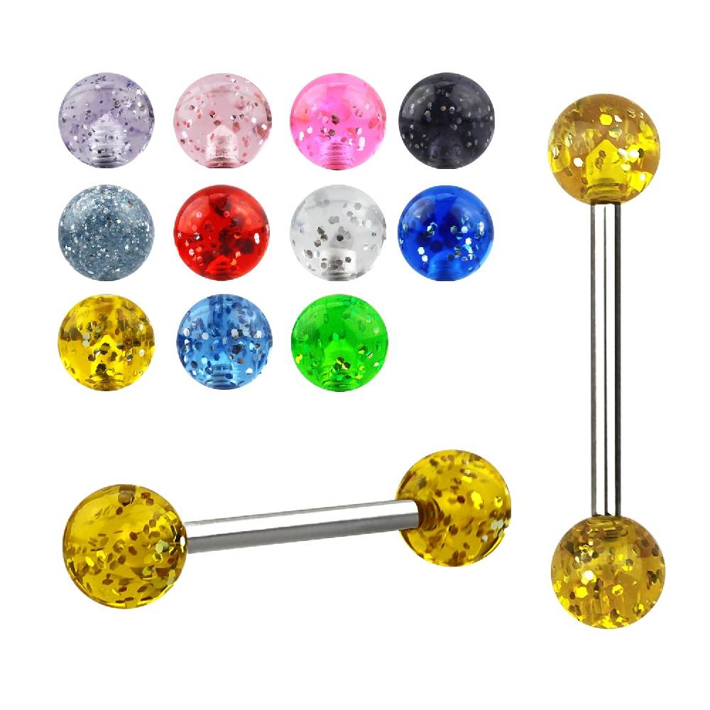 Lau Fashion Zungenpiercing Hantel Nippelpiercing Glitzer Kunststoff Kugel Titan G23 Stab Blitzangebot