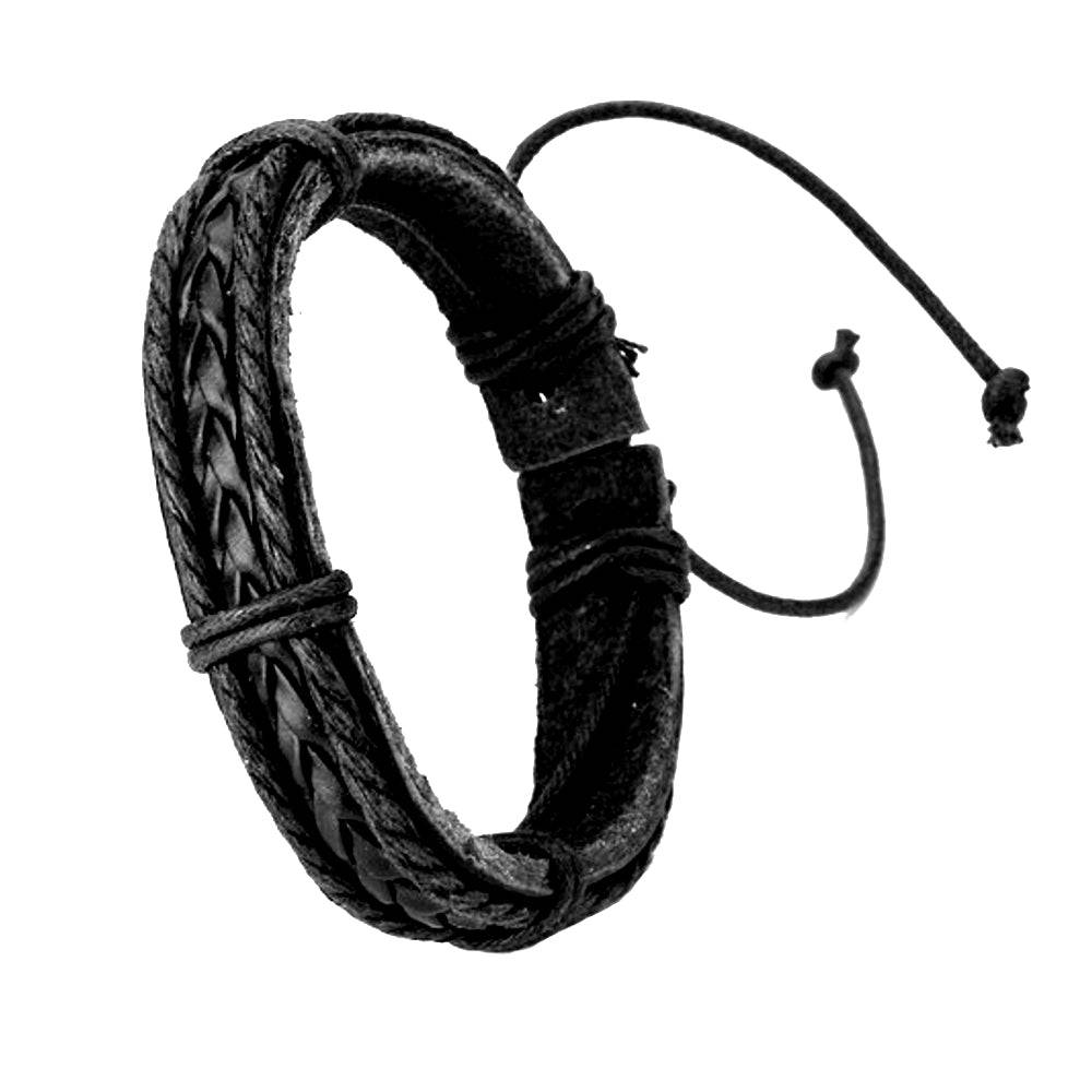 Lau Fashion Herren Echt Leder Armband Schwarz Geflochten Surfer Syle Schmuck 20cm zollfrei