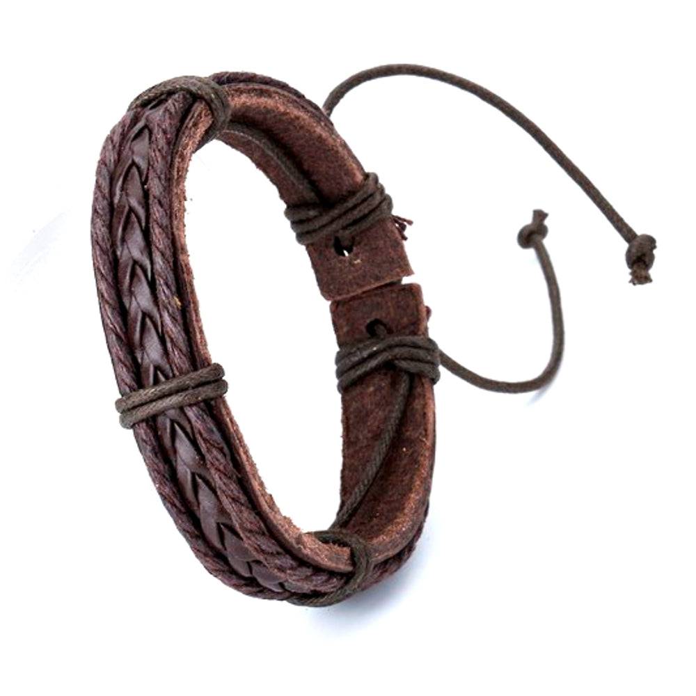 Lau Fashion Herren Echt Leder Armband Braun Geflochten Surfer Syle Schmuck 20cm 2025