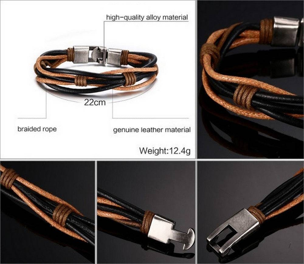 Lau Fashion Herren Armband Echt Leder Braun Schwarz Surfer Fashion Schmuck 22cm Online