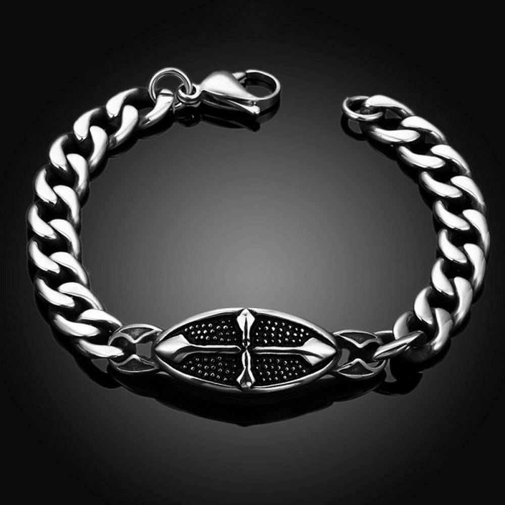 Lau Fashion Massives Edelstahl Herren Armband Ritter Kreuz Biker Panzerkette 22cm Auslauf