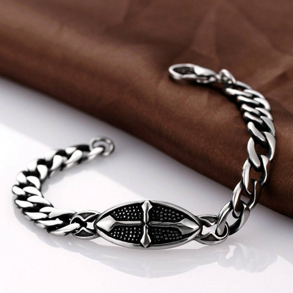 Lau Fashion Massives Edelstahl Herren Armband Ritter Kreuz Biker Panzerkette 22cm Auslauf
