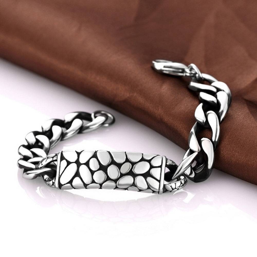 Lau Fashion Massives Edelstahl Herren Armband Schlangen Muster Biker Panzerkette 22cm Verkauf