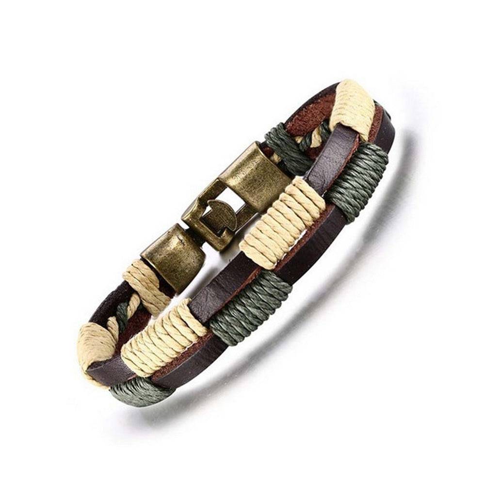 Lau Fashion Unisex Echt Leder Armband Braun Grün Surfer Syle Schmuck 22cm Angebote