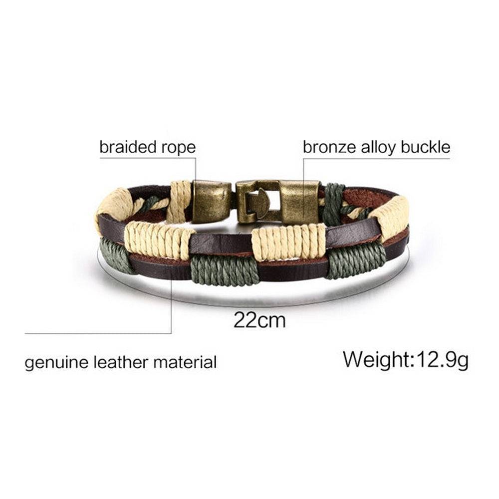 Lau Fashion Unisex Echt Leder Armband Braun Grün Surfer Syle Schmuck 22cm Angebote