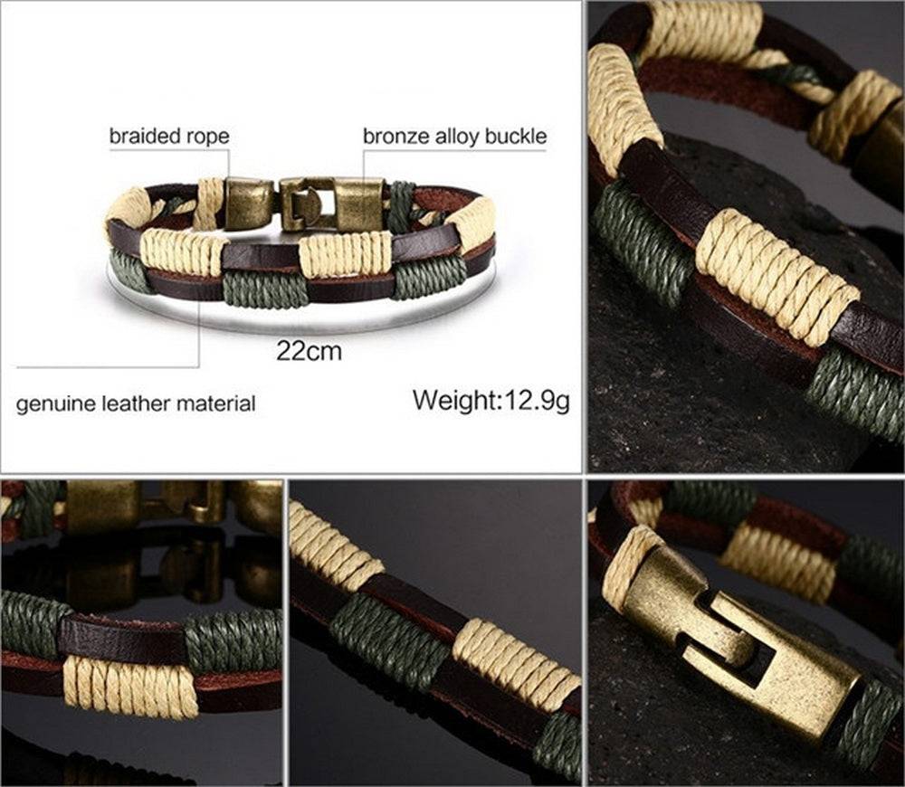 Lau Fashion Unisex Echt Leder Armband Braun Grün Surfer Syle Schmuck 22cm Angebote