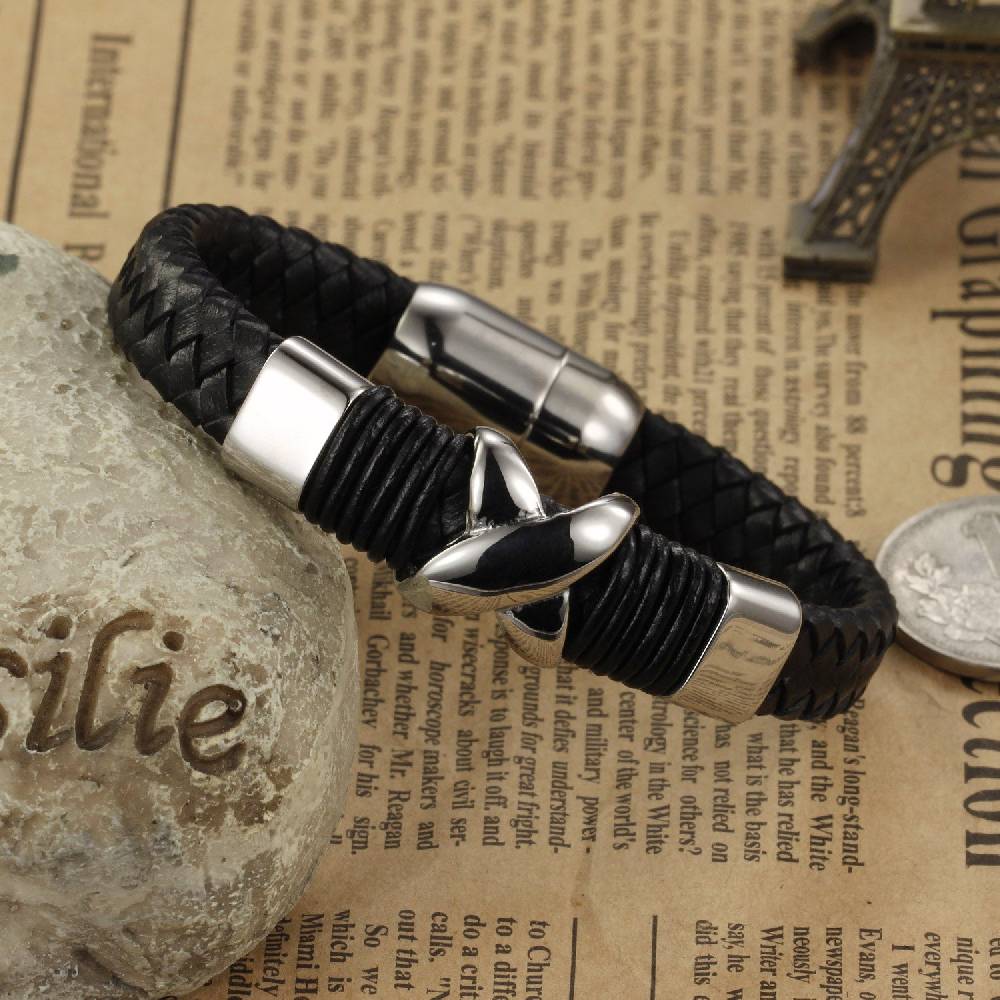 Lau Fashion Herren Armband Echt Leder X Elemente Schwarz Biker Lederband Magnet 20cm Fabrik Onlineshop