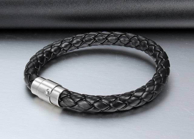 Lau Fashion Unisex Echt Leder Armband Schwarz Schlange Geflochten Lederband Magnet 22cm Fabrikpreis