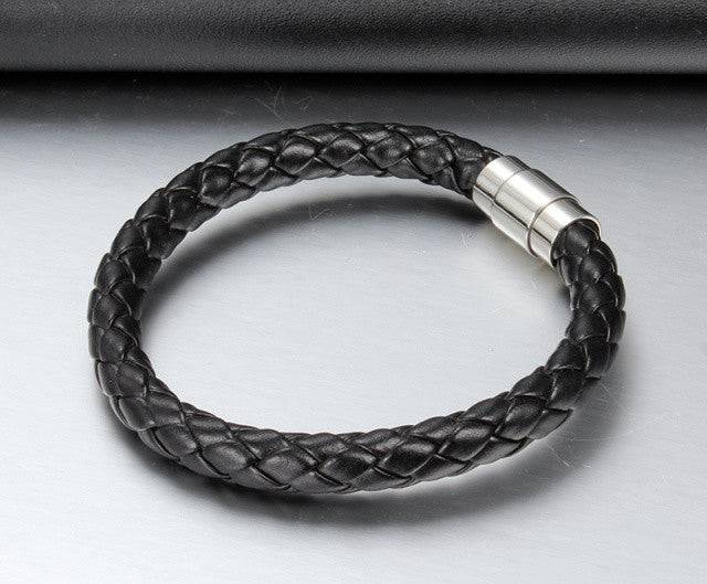 Lau Fashion Unisex Echt Leder Armband Schwarz Schlange Geflochten Lederband Magnet 22cm Fabrikpreis